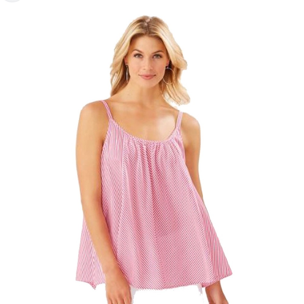 TOMMY BAHAMA Womens Palm Cove Pink Striped Cami Tunic Top Adjustable M
